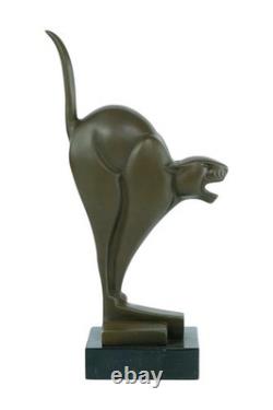 Bronze sculpture of a cat on a marble base after Chris van der Hoef