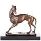Bronze Sculpture Of A Hunting Dog / Greyhound On A Black Marble Base After Barye