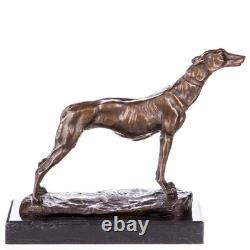 Bronze sculpture of a hunting dog / greyhound on a black marble base after Barye