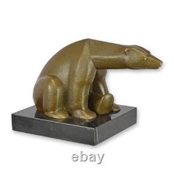 Bronze sculpture of a modern-style bear on a black marble base