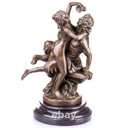 Bronze sculpture of a satyr and a nymph on black marble after Milo