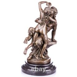 Bronze sculpture of a satyr and a nymph on black marble after Milo