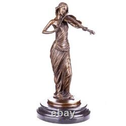 Bronze sculpture of a violinist on a black marble base after J. Kassin