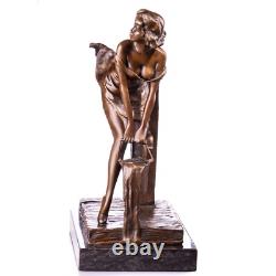 Bronze sculpture of a woman at the fountain on black marble after Nick