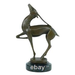 Bronze sculpture of an antelope on black marble after Marcel Bouraine