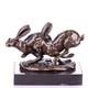 Bronze Sculpture Of Racing Rabbits On A Black Marble Base After Nick