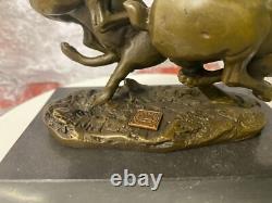 Bronze sculpture of running rabbits on a black marble base after Nick