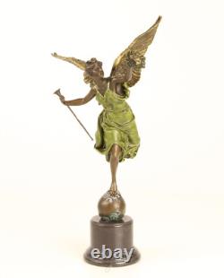 Bronze sculpture of the winged victory on a marble base, signed