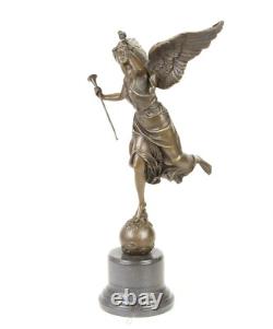 Bronze sculpture of the winged victory on a marble base signed