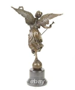 Bronze sculpture of the winged victory on a marble base signed