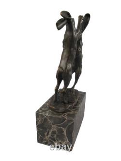Bronze sculpture of two rabbits in combat on a marble base after Nick
