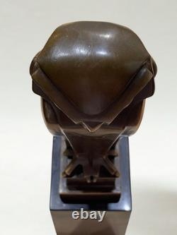 Bronze sculpture signed Coenrad Stylized owl Marble base Paris