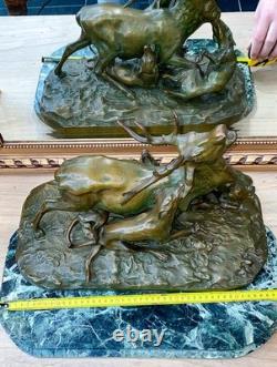 Bronze sculpture signed Pierre-Jules MENE on a green marble base