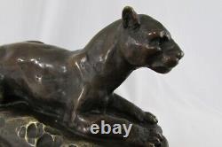Bronze-shaped Panther, Signed Barye On Marble Base