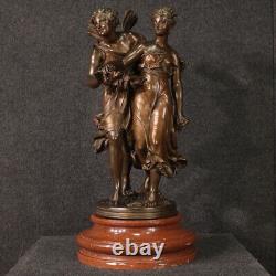 Bronze signed Dumaige sculpture Love and Psyche statue on marble base 19th century