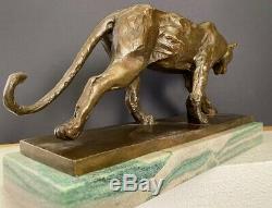 Bronzefigur-panther Bronze On Marble Plate Signed Bugatti As Nachguss