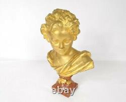 Bust Cupid Bronze Gold Marble Base Signed Agathon Léonard Xixth Century