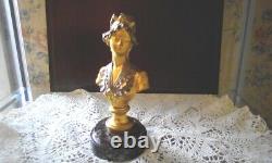 Bust In Gilded Bronze And Silver On Marbre Signed A. Caron Art Nouveau Late 19th Century