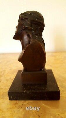 Bust Of Christ In Bronze Signed Pollet On Marble Base Height 16 CM