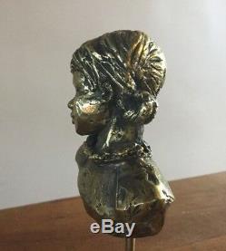 Bust Of Girl. Gilt Bronze / Marble Base. Monogrammed Pm. 10x7x5. Height 25