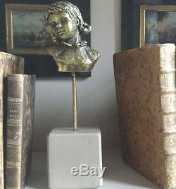 Bust Of Girl. Gilt Bronze / Marble Base. Monogrammed Pm. 10x7x5. Height 25