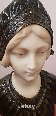 Bust Statue Woman In Bronze And White Marble Of Carrare