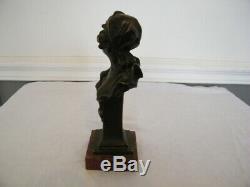 Bust Woman Profile Bronze On Marble Titled Sappho, Signed Jarois 1900
