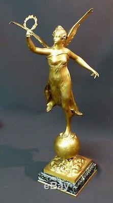 C 1910 Fine Gilt Bronze Sculpture P. Ducuing Fame 42c3.3kg Barbedienne