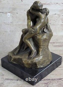 Captivating Affection Signed Rodin Kiss Lovers Bronze Marble Sculpture Statue