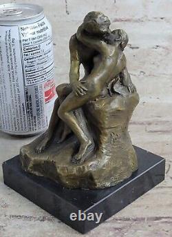 Captivating Affection Signed Rodin Kiss Lovers Bronze Marble Sculpture Statue