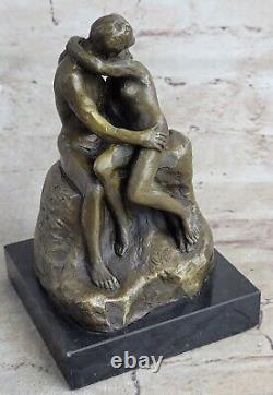 Captivating Affection Signed Rodin Kiss Lovers Bronze Marble Sculpture Statue