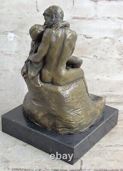 Captivating Affection Signed Rodin Kiss Lovers Bronze Marble Sculpture Statue