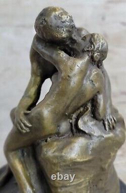 Captivating Affection Signed Rodin Kiss Lovers Bronze Marble Sculpture Statue