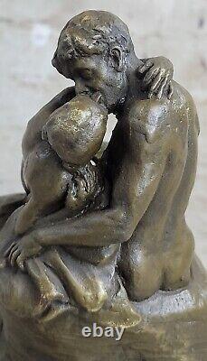 Captivating Affection Signed Rodin Kiss Lovers Bronze Marble Sculpture Statue