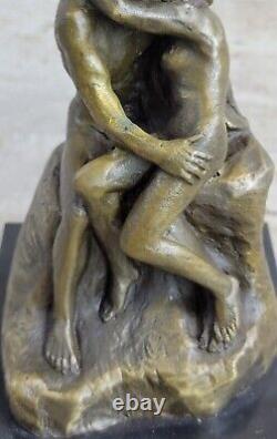 Captivating Affection Signed Rodin Kiss Lovers Bronze Marble Sculpture Statue