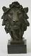 Cast Signed Bronze Royal Lion Statue Sculpture Bust Marble Base Figure Art