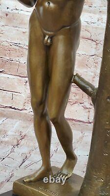 Chair Man Bronze Sculpture Signed Marble Figurine Decoration