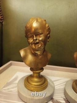 Child Bust. Gilded Bronze on Marble. France. 19th/20th Century.