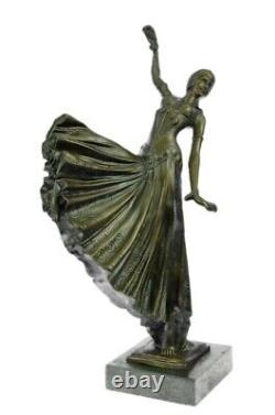 Chiparus Belly Dancer Statue Pure Bronze Sculpture Signed Art Deco Marble Base