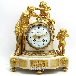 Clock Napoleone Period Pendant III Bronze Gold And Marble- 19th Century Signed