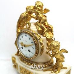 Clock Napoleone Period Pendant III Bronze Gold And Marble- 19th Century Signed