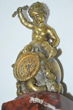 Clock On Bronze Putto Signed H Capy XIX Movement To Restore Marble Base
