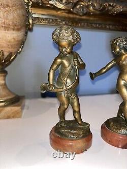 Clodion (1738-1814) Couple Of Bronze Musicians On Marble Signed At The Base