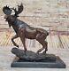 Collector Signed Edition Moose Wildlife Bronze Sculpture Marble Base Cast