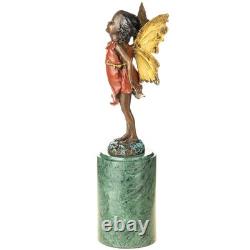 Colored Bronze Elf Sculpture on a Green Marble Base After Milo