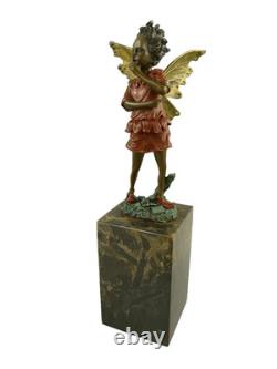 Colored Elf Sculpture in Bronze on a Green Marble Base after Milo