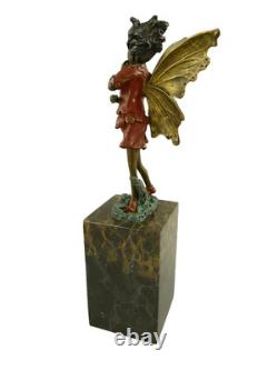Colored Elf Sculpture in Bronze on a Green Marble Base after Milo