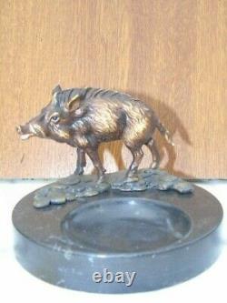 Colored Patinated Bronze Boar On Marble Top