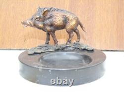 Colored Patinated Bronze Boar On Marble Top