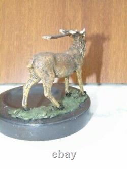 Colored Patinated Bronze Deer On Marble Top
